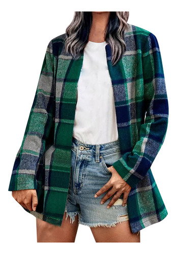 Chaqueta Tipo T Para Mujer, Chaqueta A Cuadros, Manga Casual