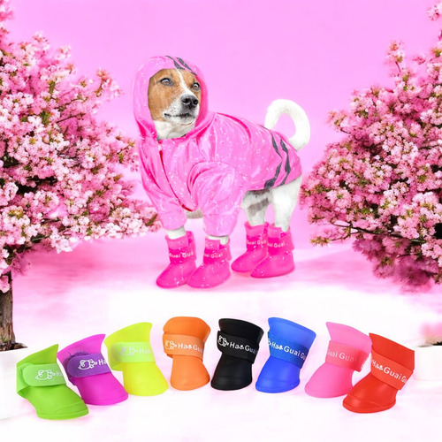 2 Set Botitas Impermeables Para Perro Mascota Lluvia Paseo