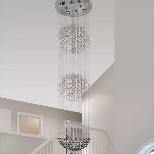 Lampara Colgante Esfera Triple 8 Led Cairel Cristal Magnalum