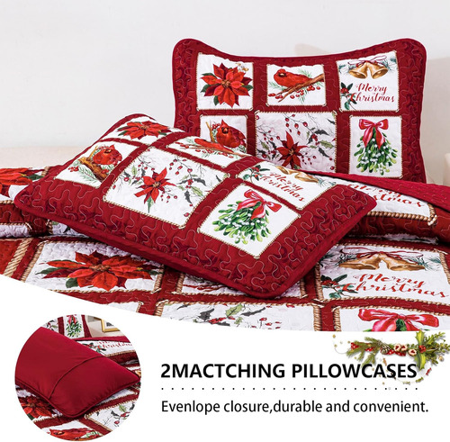 Colcha De Navidad Queen Size 3 Piezas Parche...