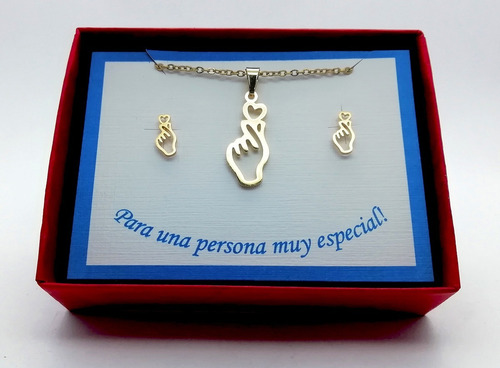 Imagen 2 de 4 de Juego Collar Y Aretes Diseño Manita Chapa De Oro 22k M3123