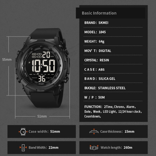 Reloj Digital Electrónico Led Impermeable Skmei 50m