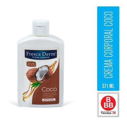 Crema Humectante Corporal Fresca Derm Coco, 371 Ml.