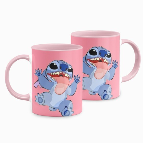 Caneca Cerâmica Stitch Lambida Alça Rosa - Disney