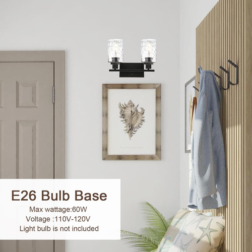Lámpara De Pared Melucee, 2 Luces, Negro Mate Con Vidrio