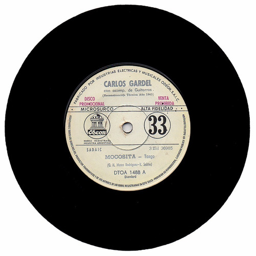 Carlos Gardel Mocosita Vinilo 45 Promocional Etiqueta Blanca