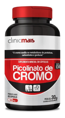 3x - Picolinato Cromo 180 Cápsulas 500mg  - Clinicmais Sabor Sem Sabor