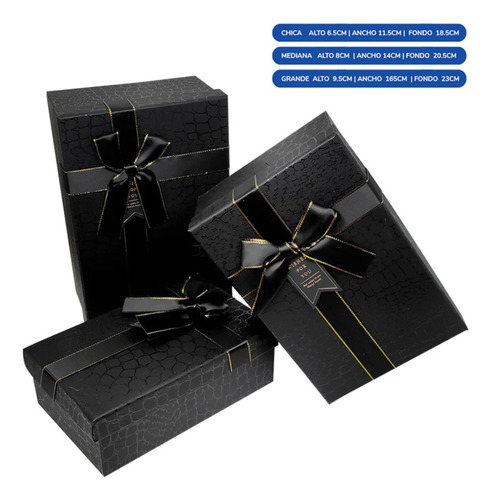Pack 3 Cajas Rectangulares Triple Print Y Liso Tres Tamaño
