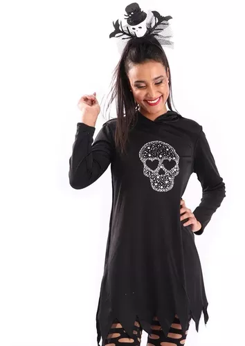 Fantasia Halloween Vestido Feminino Adulto Bruxa Maligna