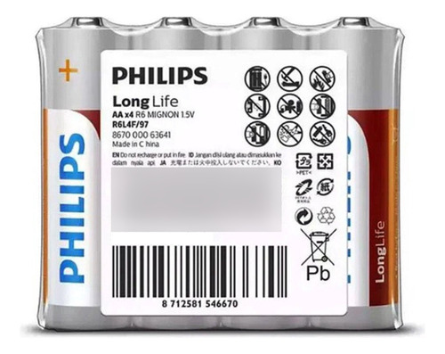 Pilas Batería Zncl2 Philips Aa Pack 4 Unds. Mlab