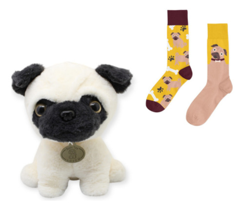 Set Regalo Pug 23 Cm Perrito Peluche + Calcetas Uni C Envio Kit Peluche Pug Calcetas
