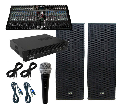 Combo Sonido Mixer Usb + Potencia + Cajas + Mic Shure