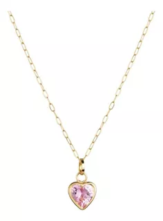 Cordão Feminino Bailarina Ouro 18k 750 45cm Pingente Coração Cor Coração Rosa Claro