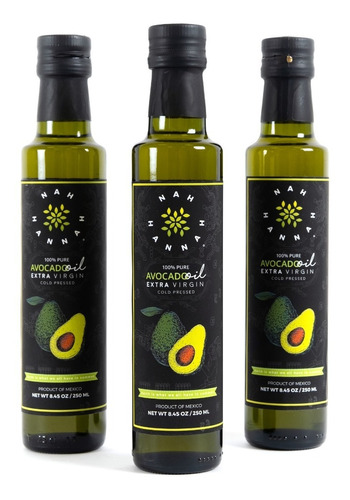 Aceite Aguacate Puro 3 Pack  250ml Extra Virgen Nah Hannah