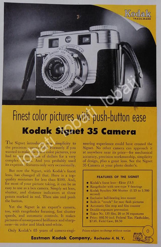 Cartel Retro Camaras Fotograficas Kodak Signet 35 1953 /526