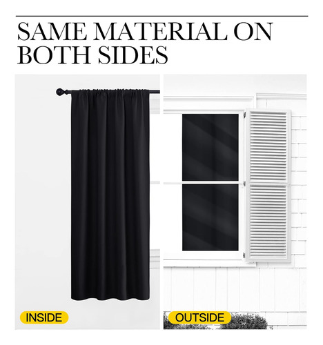 Cortinas Blackout Dormitorio, 2 Paneles, 107x160cm, Negro