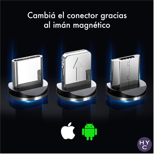 Cable Magnetico 3 En 1 - Celular Usb Tipo C - Led Multicolor