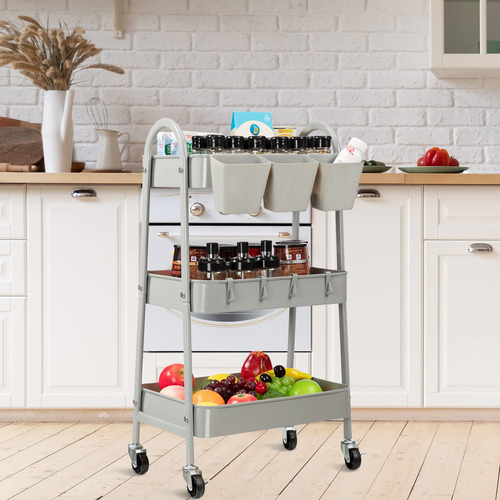 Carrito Rodante De 3 Niveles Con Ruedas Bloqueables Gris