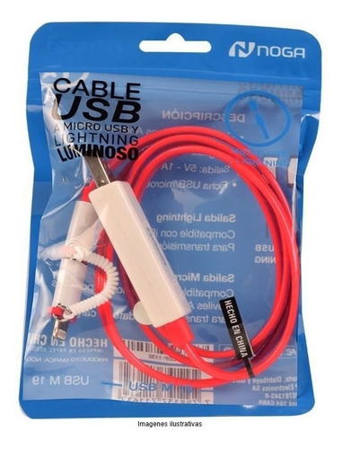 Cable Micro Y Usb A Noga Luminoso 80 Cm Para iPhone