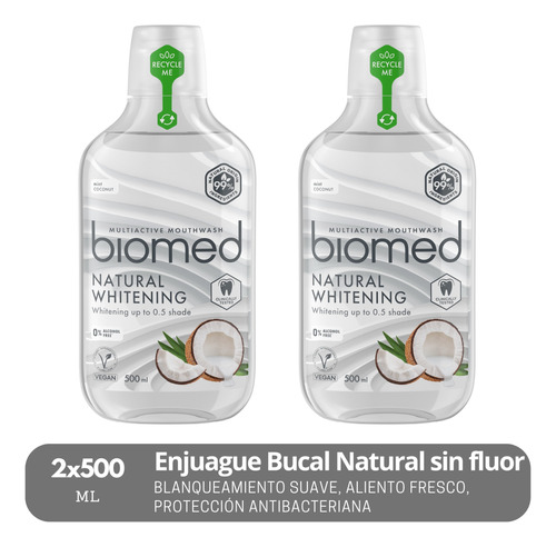 Pack 2 Enjuague Bucal Biomed Natural Whitening 500ml