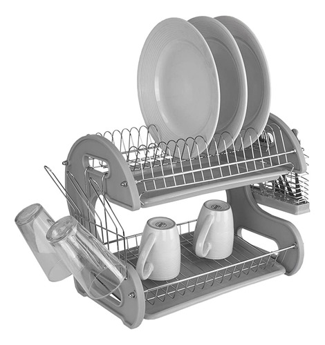 Home Basics Plastic 2-tier Dish Drainer Rack (gris)