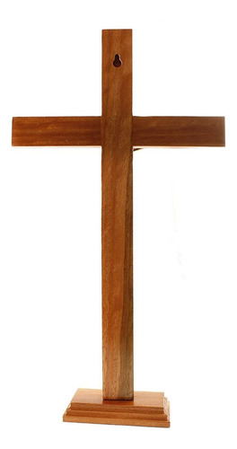 Imagem 2 de 4 de Crucifixo Para Parede Ou Mesa Madeira Imagem Metal 40cm