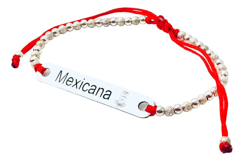 Pulsera Tejida A Mano Mexicana Plata Genuina 925 Color Rojo