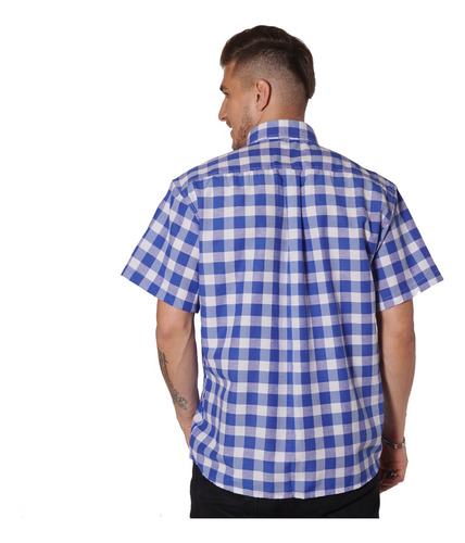 Camisa Escocesa Hombre Manga Corta Clasico Con Bolsillo