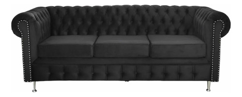 Sillón Sofá Chesterfield 3 Cuerpos Pana Negro