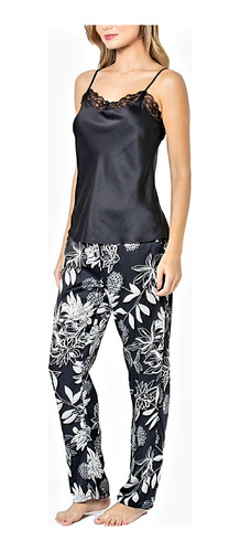 Pijama Satín Lady Genny Talla M Color Negro J-679