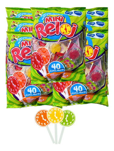 Paleta Mini Reloj 320 Pz Fresa Piña Naranja Limón