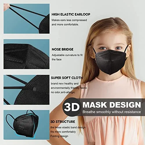 Kids Kn95 Mask 25 Pack ,black Kn95 Mask 5-layer With Ad...