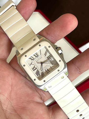 Cartier Santos Acero Caucho Blanco Mediano Full Set Precioso