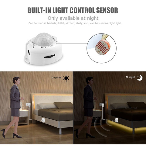 Imagen 2 de 9 de Luz De Tira De Sensor De Movimiento Inteligente Led Cama Imp