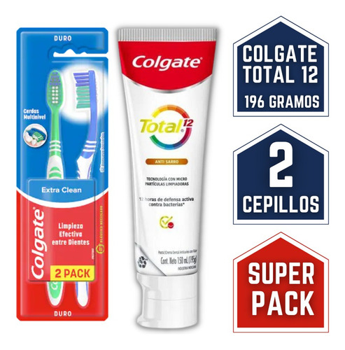 Cepillos De Dientes Colgate X2 + Pasta Dental Total 12 Zinc