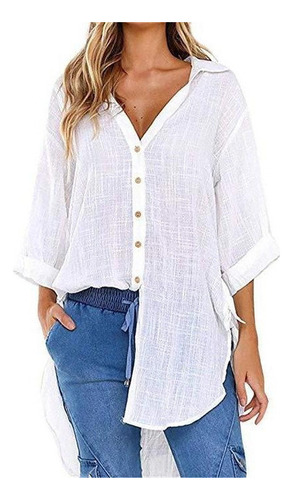 Vestido Camisero Largo Blusa Para Mujer Con Botones Sueltos