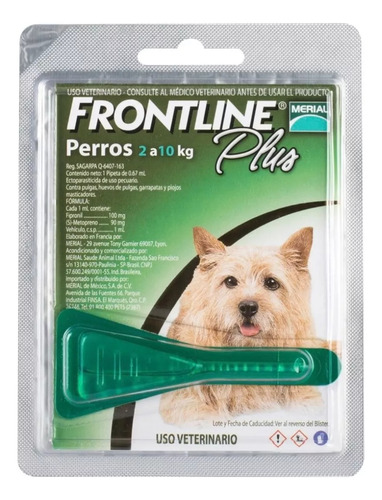  Frontline Plus Pipeta Perro Hasta 10 Kg Pulgas Y Garrapata 