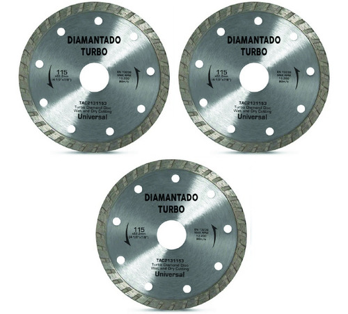 Disco Diamantado Turbo 115mm 4 1/2 Porcelanato Granito X 3