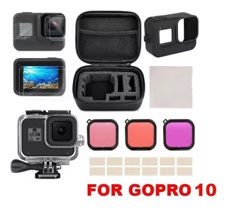 Kit Accesorios Camara Case Funda Filtro Micas Gopro 10 Black