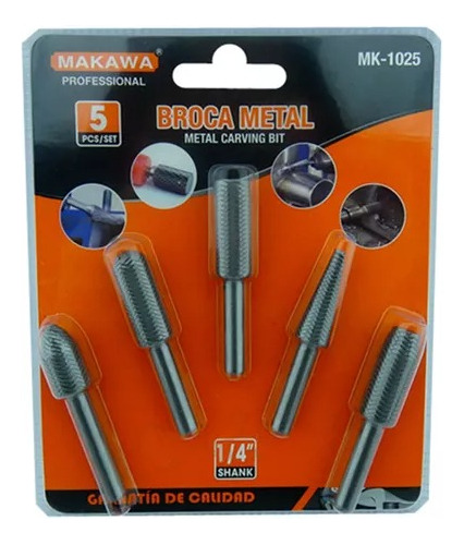 Kit Juego Brocas Metal Escofina Rotativa 1/4 5 Pcs Mk-1025