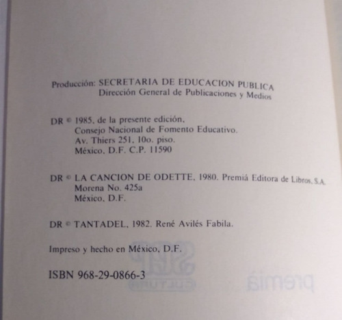 Tantadel, La Canción De Odette / René Avilés Fabila (Usado)