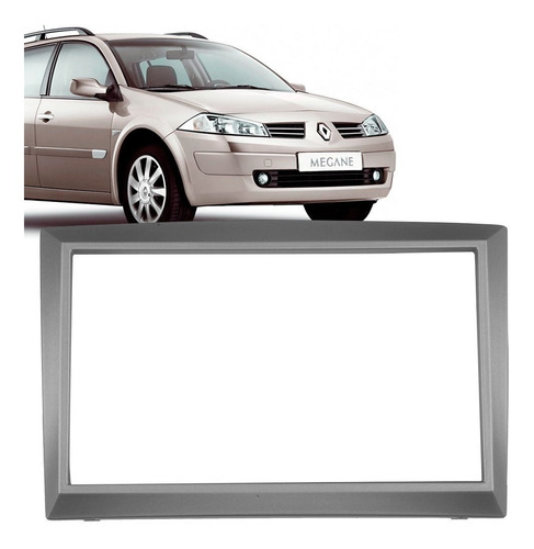 Moldura 2 Din Painel Dvd Megane Gran Tour Prata Com Suporte