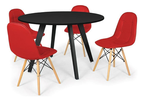 Mesa De Jantar Amanda Preta 120cm + 4 Cadeiras Botonê Cor Vermelho