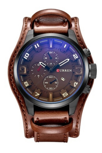 Relogio Curren 8225 Couro Bracelete E Fundo Marrom