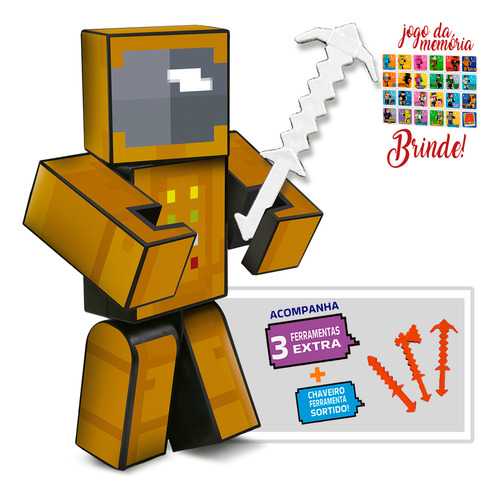 Boneco Zoom Astronauta 15 Cm Minecraft Com Ferramentas