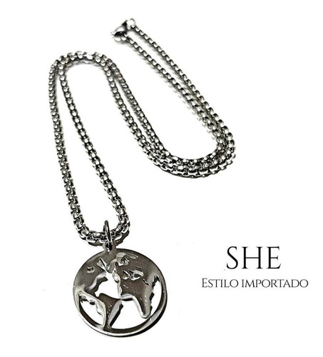Collar Con Dije Mapamundi De Acero
