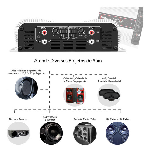 Modulo Taramps Ds 1200x4 2 Ohms Amplificador 1200w Rms 4 Canais Som Automotivo Potencia 1200watts