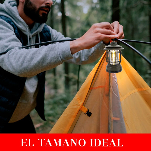 Lampara Farol Portátil Luz Led Jardin Patio 360 Recargable Negro