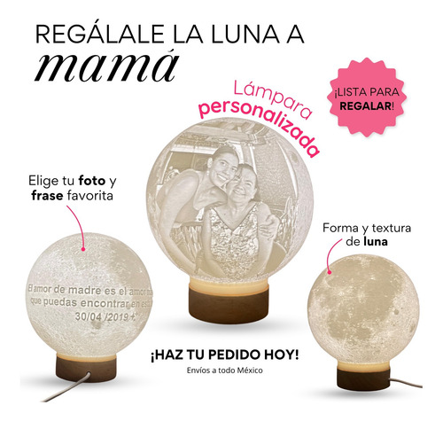 Lampara Lunar Regalo Dia De Las Madres Marrón Claro Blanco