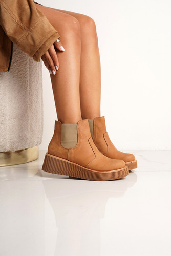 Botas Mujer Botinetas Plataforma Cuero Caña Elastico Marcia